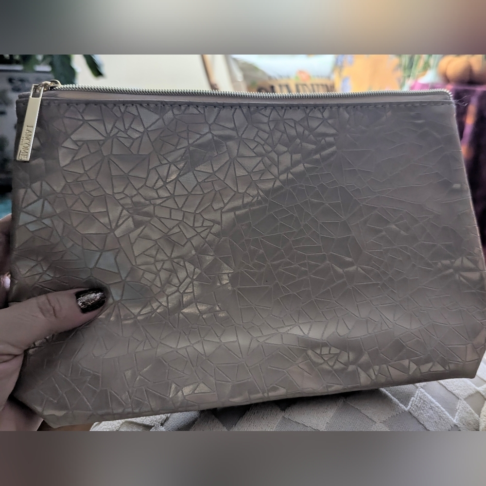 Lancome Silver Geometric Cosmetic Bag